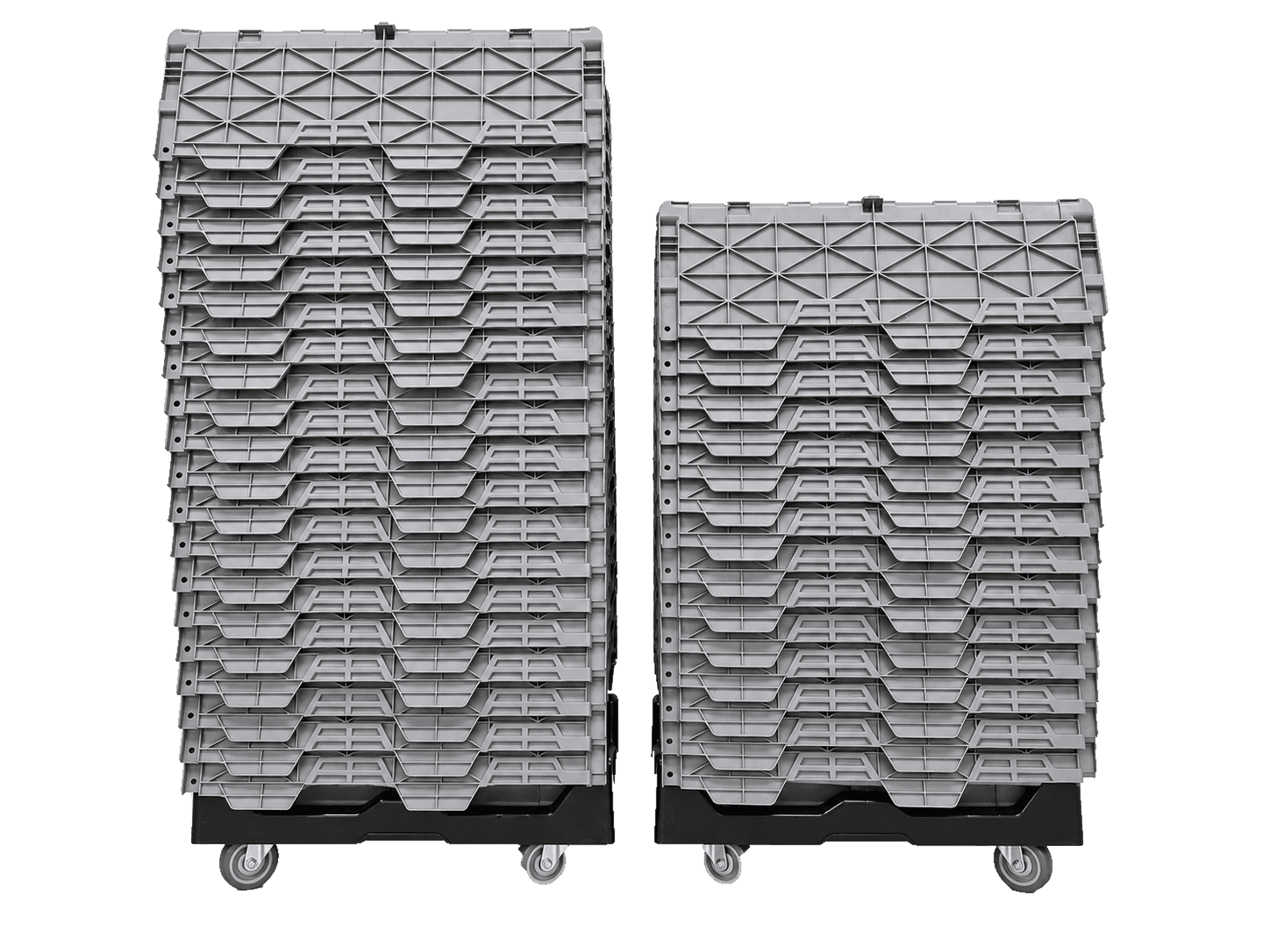 35 nested moving totes with 2 rolling dollies