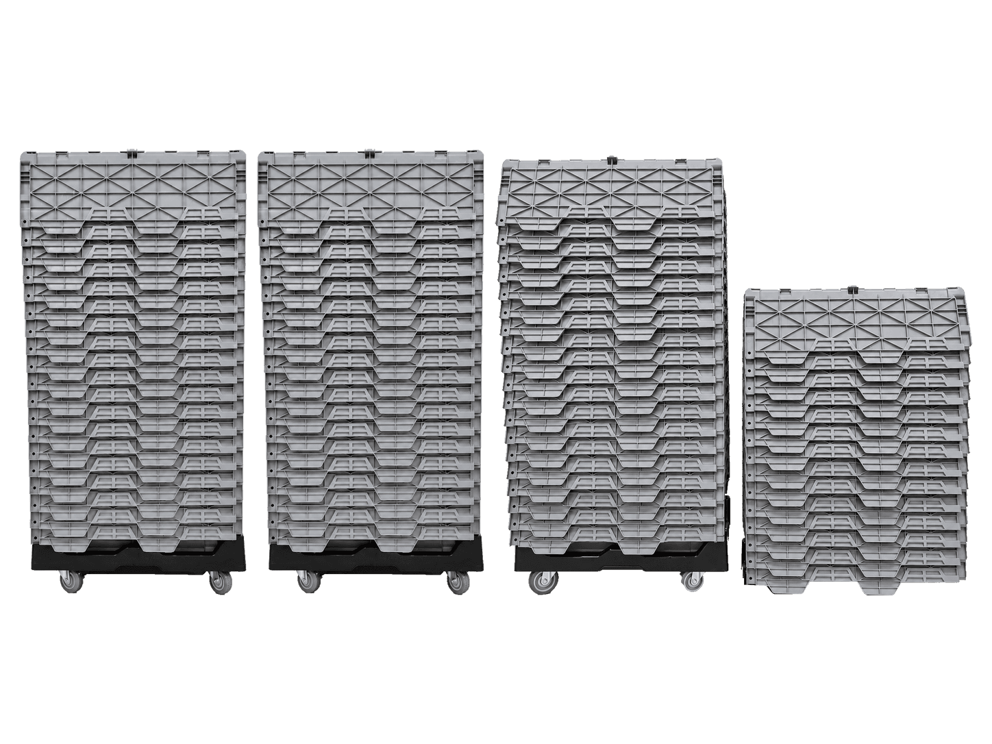 75 nested moving totes with 3 rolling dollies